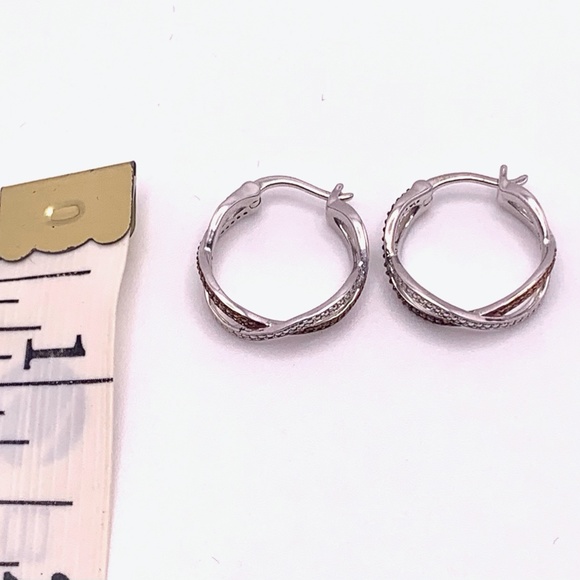 Rhodium two-tone swirl hoop earrings 1/8 tcw - Picture 7 of 7